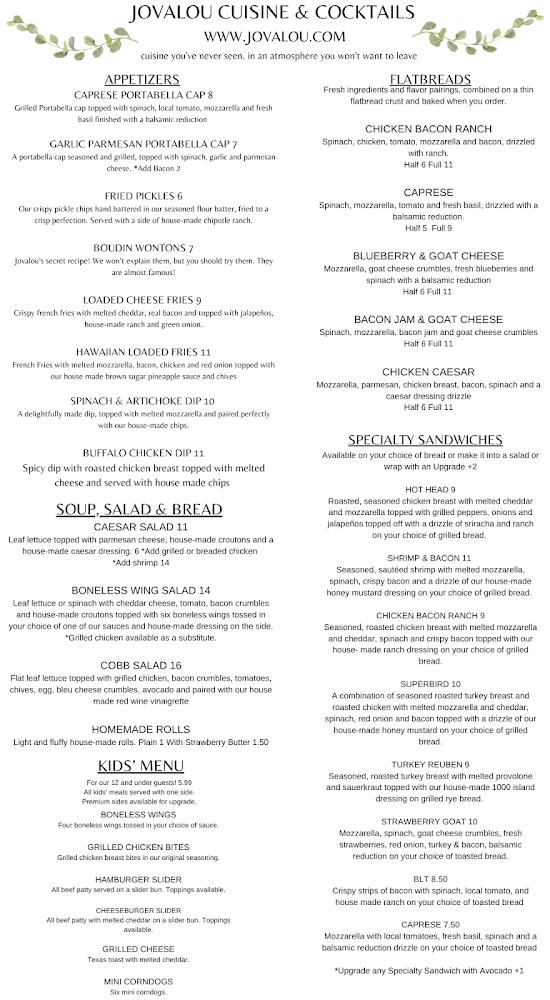Jovalou Cuisine & Cocktails Menu image 1